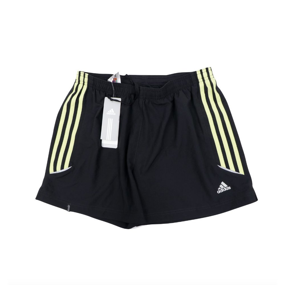 adidas Black Athletic Shorts with Neon Yellow Stripes